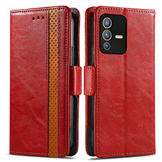 Custodia Portafoglio In Pelle Cover con Supporto S02D per Vivo V23 Pro 5G Rosso