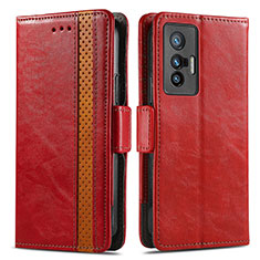 Custodia Portafoglio In Pelle Cover con Supporto S02D per Vivo X70t Rosso