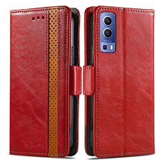 Custodia Portafoglio In Pelle Cover con Supporto S02D per Vivo Y75s 5G Rosso