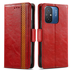 Custodia Portafoglio In Pelle Cover con Supporto S02D per Xiaomi Poco C55 Rosso