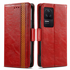 Custodia Portafoglio In Pelle Cover con Supporto S02D per Xiaomi Redmi K40S 5G Rosso