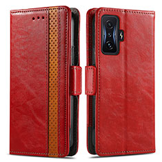 Custodia Portafoglio In Pelle Cover con Supporto S02D per Xiaomi Redmi K50 Gaming AMG F1 5G Rosso