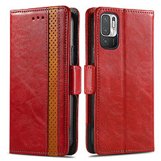 Custodia Portafoglio In Pelle Cover con Supporto S02D per Xiaomi Redmi Note 10 5G Rosso