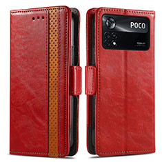 Custodia Portafoglio In Pelle Cover con Supporto S02D per Xiaomi Redmi Note 11E Pro 5G Rosso