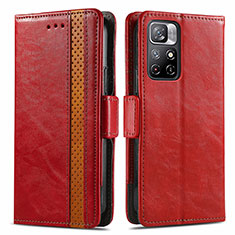 Custodia Portafoglio In Pelle Cover con Supporto S02D per Xiaomi Redmi Note 11S 5G Rosso