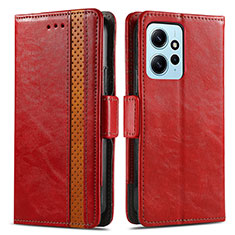 Custodia Portafoglio In Pelle Cover con Supporto S02D per Xiaomi Redmi Note 12 4G Rosso