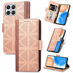 Custodia Portafoglio In Pelle Cover con Supporto S03D per Huawei Honor X8 4G Marrone Chiaro