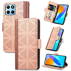 Custodia Portafoglio In Pelle Cover con Supporto S03D per Huawei Honor X8 5G Marrone Chiaro