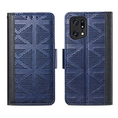 Custodia Portafoglio In Pelle Cover con Supporto S03D per Oppo Find X5 5G Blu