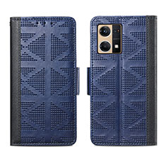 Custodia Portafoglio In Pelle Cover con Supporto S03D per Oppo Reno7 4G Blu