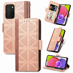 Custodia Portafoglio In Pelle Cover con Supporto S03D per Samsung Galaxy A03s Marrone Chiaro