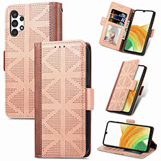 Custodia Portafoglio In Pelle Cover con Supporto S03D per Samsung Galaxy A13 4G Marrone Chiaro