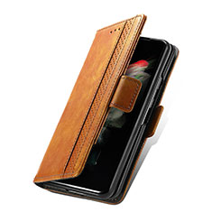 Custodia Portafoglio In Pelle Cover con Supporto S03D per Samsung Galaxy Z Fold4 5G Marrone Chiaro
