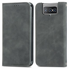 Custodia Portafoglio In Pelle Cover con Supporto S04D per Asus Zenfone 7 Pro ZS671KS Grigio