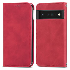 Custodia Portafoglio In Pelle Cover con Supporto S04D per Google Pixel 6 5G Rosso