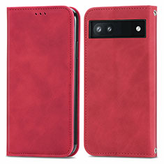 Custodia Portafoglio In Pelle Cover con Supporto S04D per Google Pixel 6a 5G Rosso