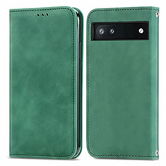 Custodia Portafoglio In Pelle Cover con Supporto S04D per Google Pixel 6a 5G Verde