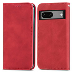 Custodia Portafoglio In Pelle Cover con Supporto S04D per Google Pixel 7a 5G Rosso