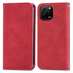 Custodia Portafoglio In Pelle Cover con Supporto S04D per Huawei Enjoy 50z Rosso