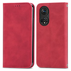 Custodia Portafoglio In Pelle Cover con Supporto S04D per Huawei Honor 50 5G Rosso