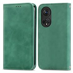 Custodia Portafoglio In Pelle Cover con Supporto S04D per Huawei Honor 50 5G Verde