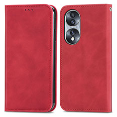 Custodia Portafoglio In Pelle Cover con Supporto S04D per Huawei Honor 70 5G Rosso