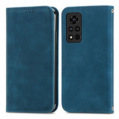 Custodia Portafoglio In Pelle Cover con Supporto S04D per Huawei Honor V40 5G Blu