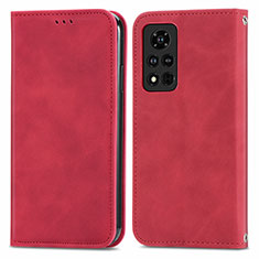 Custodia Portafoglio In Pelle Cover con Supporto S04D per Huawei Honor V40 5G Rosso