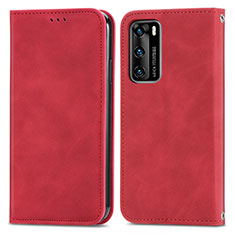 Custodia Portafoglio In Pelle Cover con Supporto S04D per Huawei P40 Rosso