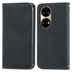 Custodia Portafoglio In Pelle Cover con Supporto S04D per Huawei P50 Pro Nero