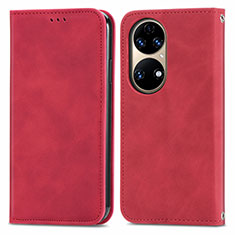 Custodia Portafoglio In Pelle Cover con Supporto S04D per Huawei P50 Rosso