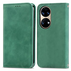 Custodia Portafoglio In Pelle Cover con Supporto S04D per Huawei P50 Verde