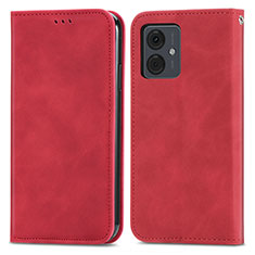 Custodia Portafoglio In Pelle Cover con Supporto S04D per Motorola Moto G14 Rosso