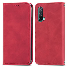 Custodia Portafoglio In Pelle Cover con Supporto S04D per OnePlus Nord CE 5G Rosso