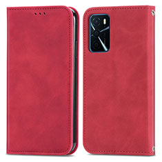 Custodia Portafoglio In Pelle Cover con Supporto S04D per Oppo A16 Rosso