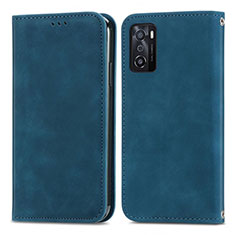 Custodia Portafoglio In Pelle Cover con Supporto S04D per Oppo A55S 5G Blu