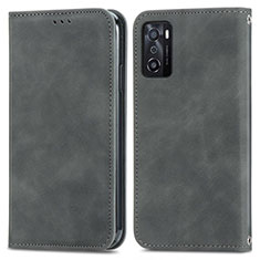 Custodia Portafoglio In Pelle Cover con Supporto S04D per Oppo A55S 5G Grigio