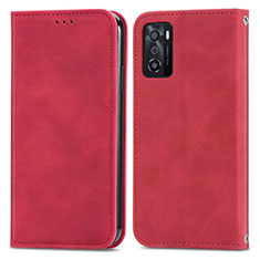 Custodia Portafoglio In Pelle Cover con Supporto S04D per Oppo A55S 5G Rosso