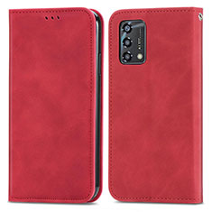 Custodia Portafoglio In Pelle Cover con Supporto S04D per Oppo F19 Rosso