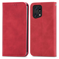 Custodia Portafoglio In Pelle Cover con Supporto S04D per Oppo Find X5 5G Rosso