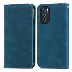 Custodia Portafoglio In Pelle Cover con Supporto S04D per Oppo Reno6 5G Blu