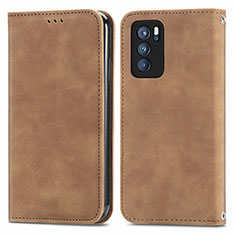 Custodia Portafoglio In Pelle Cover con Supporto S04D per Oppo Reno6 Pro 5G India Marrone