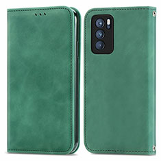 Custodia Portafoglio In Pelle Cover con Supporto S04D per Oppo Reno6 Pro 5G India Verde