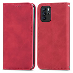 Custodia Portafoglio In Pelle Cover con Supporto S04D per Oppo Reno6 Z 5G Rosso