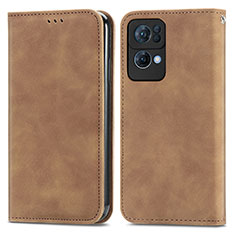 Custodia Portafoglio In Pelle Cover con Supporto S04D per Oppo Reno7 Pro 5G Marrone