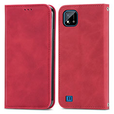 Custodia Portafoglio In Pelle Cover con Supporto S04D per Realme C20 Rosso