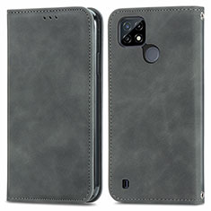 Custodia Portafoglio In Pelle Cover con Supporto S04D per Realme C21 Grigio