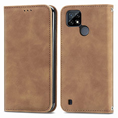 Custodia Portafoglio In Pelle Cover con Supporto S04D per Realme C25Y India Marrone