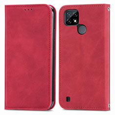 Custodia Portafoglio In Pelle Cover con Supporto S04D per Realme C25Y Rosso