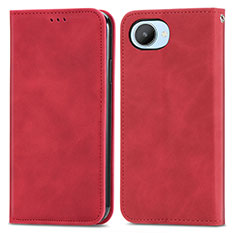 Custodia Portafoglio In Pelle Cover con Supporto S04D per Realme C30 Rosso